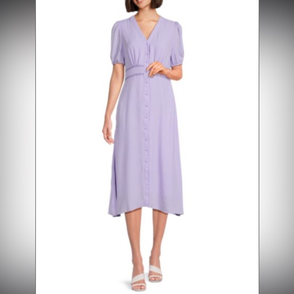 NWT Nanette Lepore Puff Sleeve Midi Dress Iris Bliss Lilac Top button Needs Fix